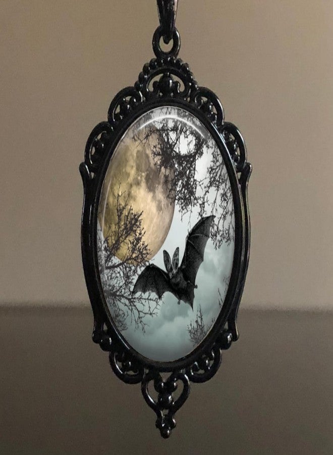 IS4U Gothic Halloween Cameo Necklace, Vintage Crystal Glass Witch/Raven/Bat/Tree Pendant Necklace Punk Style Dark Necklace Goth Victorian Choker Halloween Jewelry for Women (Black Bat1) - Image 4